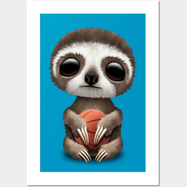 Baby Sloth Playing With Basketball Wall Art by jeffbartels